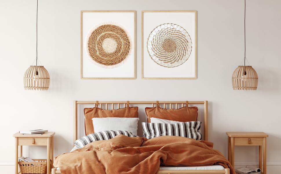 LTAXAF 9pcs Boho Wall Basket Decor-Basket Wall Decor, Decorative Plates for Wall Hanging For Living Room, Entryway, Bedroom–Natural Wall Decor