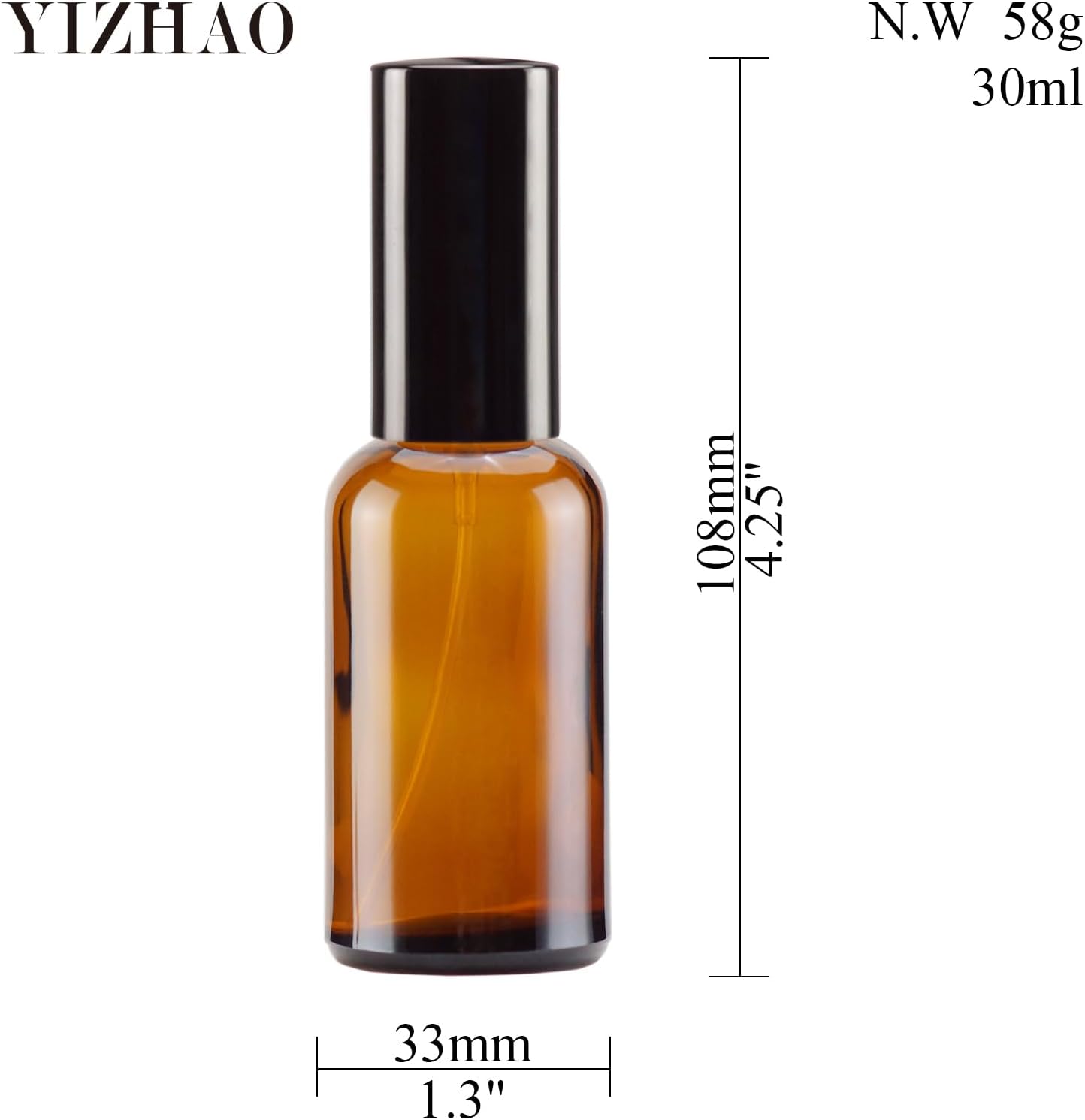 YIZHAO Amber Glass Spray Bottles 1oz, with Small Fine Mist Spray, Metal Cap, Refillable for Essential Oil,Travel,Cleaning,Perfume,Aromatherapy,Makeup – 12 Pcs