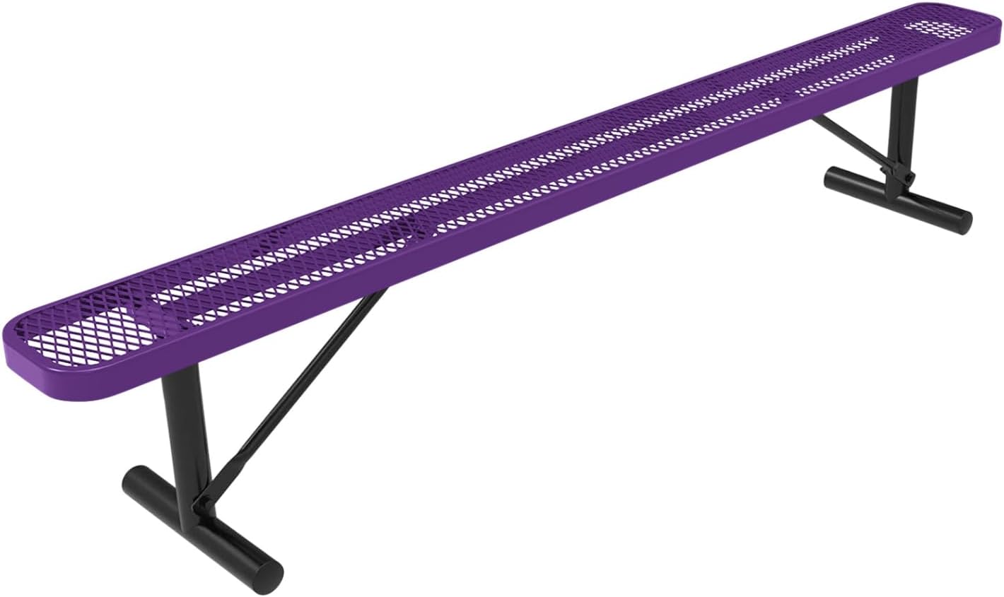 Coated Outdoor Furniture Heavy-Duty Portable Outdoor Bench Thermoplastic Coated, Expanded Metal, Commercial-Grade Seating, Made in America (Portable Without Back, 8 Ft, Purple)