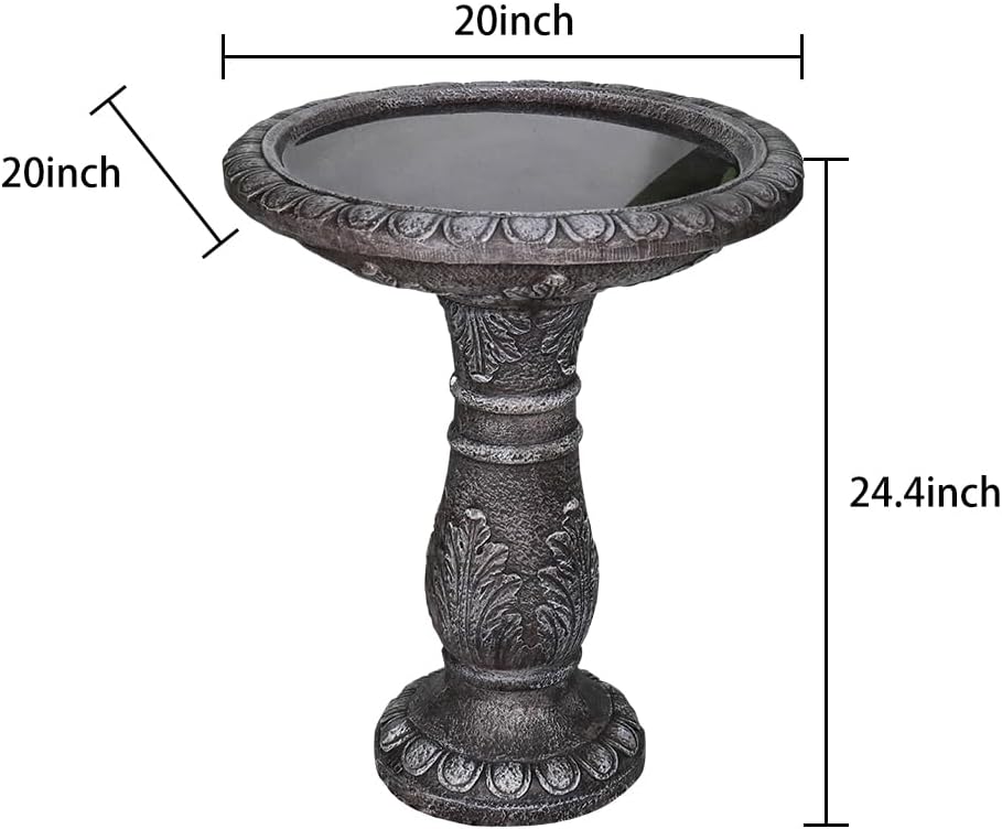 watnature 24.4" H Cement Bird Bath for Garden- Fibre Reinforced Concrete Bird Baths for Outdoors, Large Size Vintage Carved Pedestal Birdbath for Patio, Yard, Lawn -20”Dia. X 24.4”H Bird Fountain
