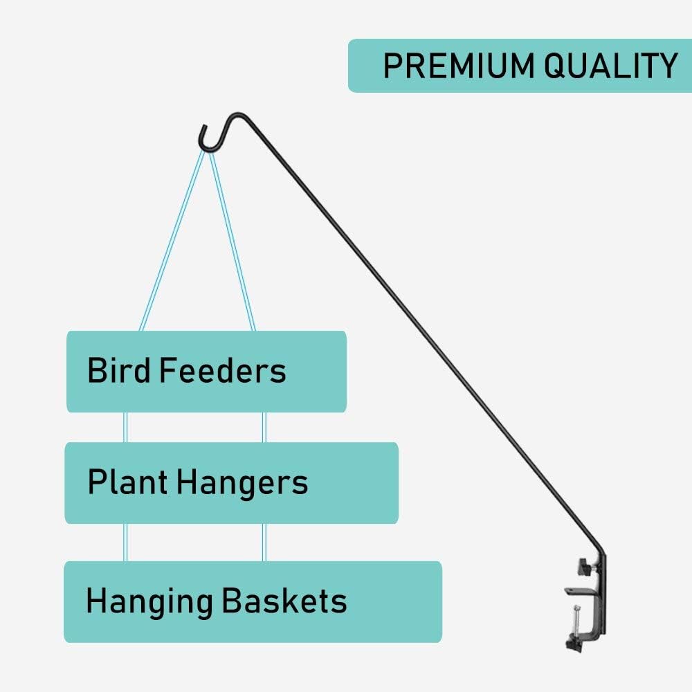 Ashman Heavy Duty Deck Hook - 37 Inch Double Forged Metal Pole & Non-Slip Clamp, 360 Degree Swivel, Ideal for Bird Feeders, Planters, Suet Baskets, Lanterns, & Wind Chimes