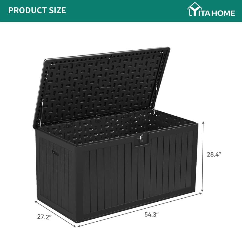 YITAHOME XL 180 Gallon Large Deck Box,Outdoor Storage for Patio Furniture Cushions,Garden Tools,Waterproof,Lockable (Black)