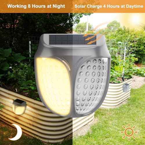 Raised Garden Bed Solar Lights Magnetic, IPX4 Waterproof Solar Lights Outdoor Dusk to Dawn, Solar Powered Garden Lights for Planter Raised Beds, 4 Pack