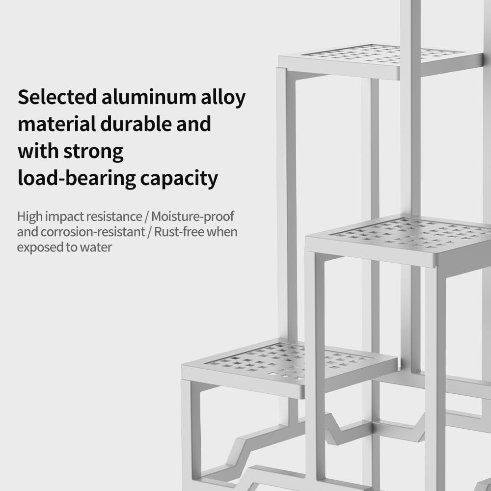 Plant Stand - Aluminum Indoor/Outdoor Flower Rack, Waterproof & Rust-Proof, Stable Support for Pots, Perfect for Living Room, Balcony, Garden, and Office (White, 4 Tier)