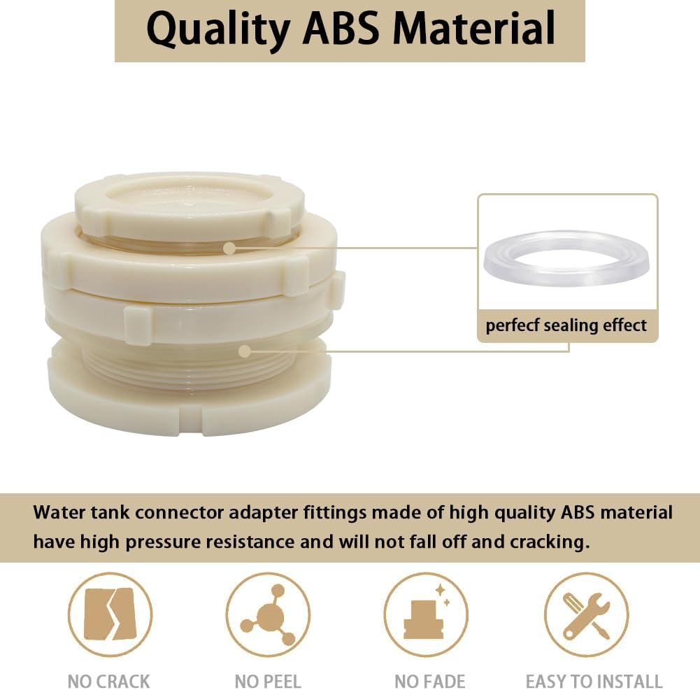 2.5" Female ABS Bulkhead Fitting, Plastic Water Tank Connector Adapter Fitting with Plugs for Outdoor rain Barrel Garden Hose Adapter Spigot kit Water Tank Gallon Drain Bucket(Set of 1)