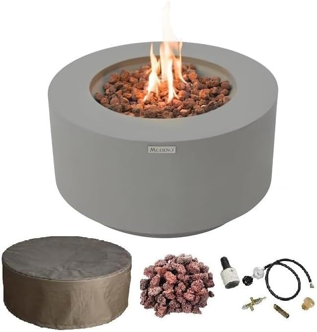 AMS Fireplace | Modeno | Waterford | Firepit Table | Cover and Lava Rocks Included | (Fuel: Liquid Propane Gas - Light Gray)