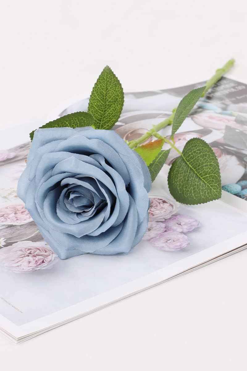 LVEFIT Artificial Rose Flower Dusty Blue Flowers Dusty Blue Roses Silk Flowers 12 pcs with Long Stem Silk Roses Bouquet for Wedding Bridal Shower Party Home Decoration