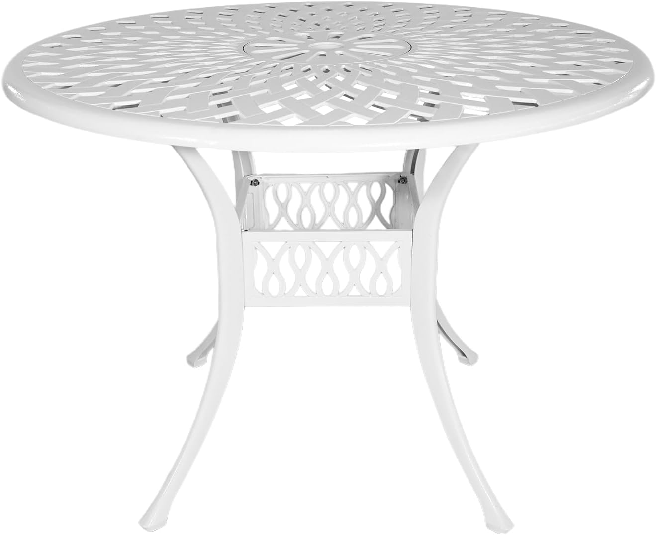 42 Inch Outdoor Patio Dining Table Round Cast Aluminum Table with 1.97" Umbrella Hole, All Weather Metal Bistro Table for Porch,Backyard,Garden,Balcony,White