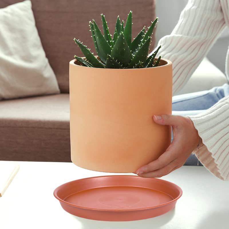 6 Pack of 8 inch Plant Saucer, Heavy Duty Plastic Plant Drip Trays 8" Round, Plant Dishes Saucer, Flower Plant Water Trays for Indoors, Plate for Planter 7-9" (8 inch, Terracotta)