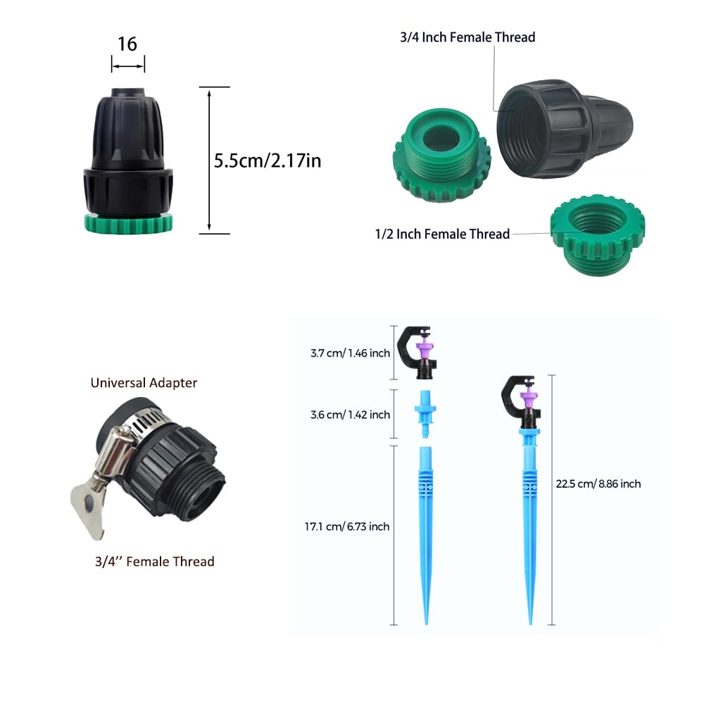 82FT/25M Rotary Sprinkler Drip Irrigation System, Adjustable Complete Drip Irrigation Kit with Rotary Sprinkler, 1/2" and 1/4" Irrigation Tubing and Barbed Fittings for Garden,Raised Beds,Yard,Lawn