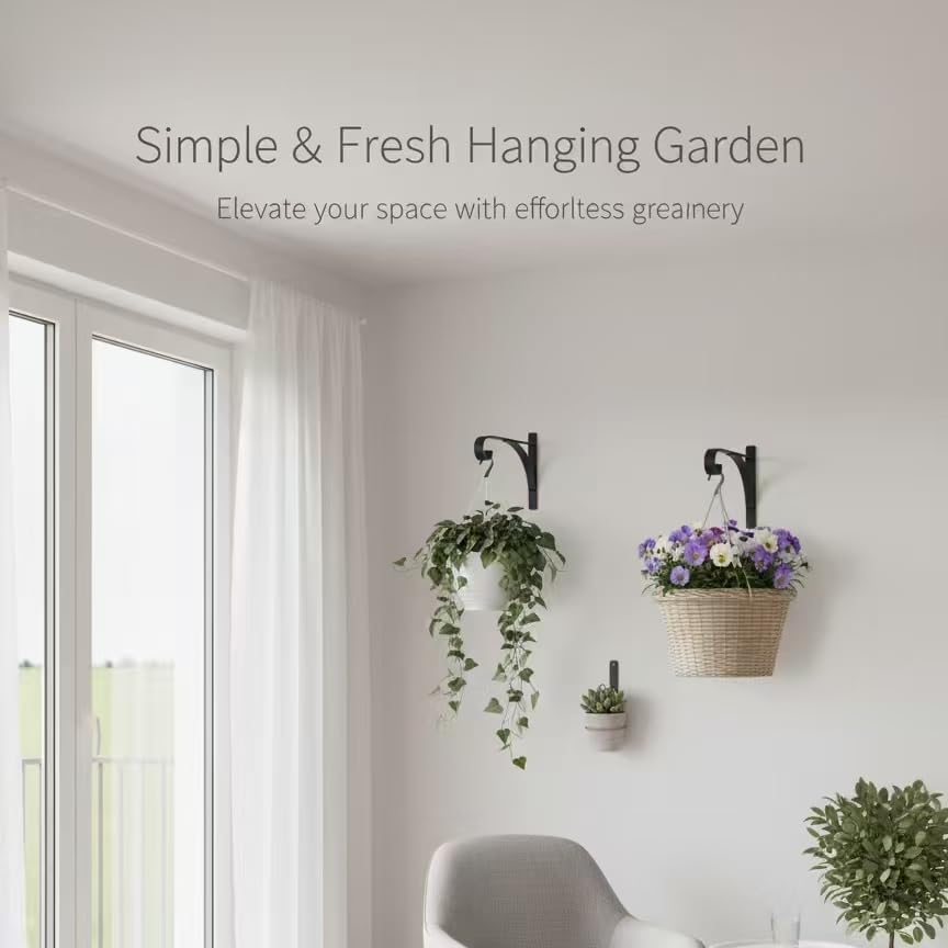Plant Hangers Outdoor Indoor, 10 Inch Heavy Duty Wall Hooks 2/4 Pack, Decorative Iron Plant Hooks for Hanging Plants, Bird Feeders, Wind Chimes, Flower Baskets (1Pack)