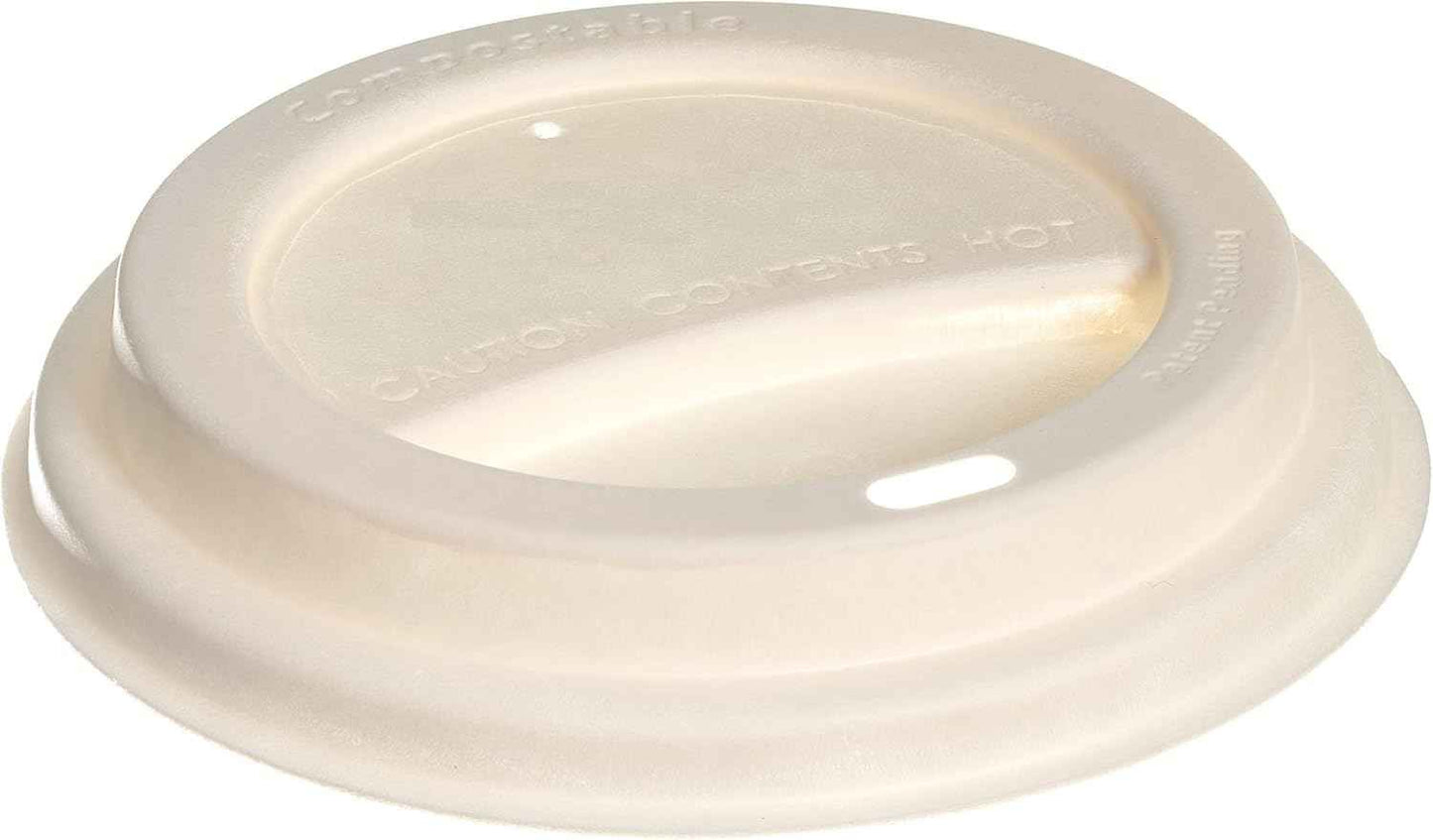 [50 PACK] Disposable Fiber Dome Lids for Coffee & Tea Cups - 100% Compostable & Biodegradable - Fits 10,12,16,20 oz Paper Cups - Extra Sturdy - Eco Friendly Sugarcane Bagasse