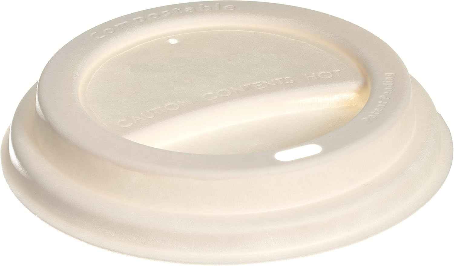 [50 PACK] Disposable Fiber Dome Lids for Coffee & Tea Cups - 100% Compostable & Biodegradable - Fits 10,12,16,20 oz Paper Cups - Extra Sturdy - Eco Friendly Sugarcane Bagasse