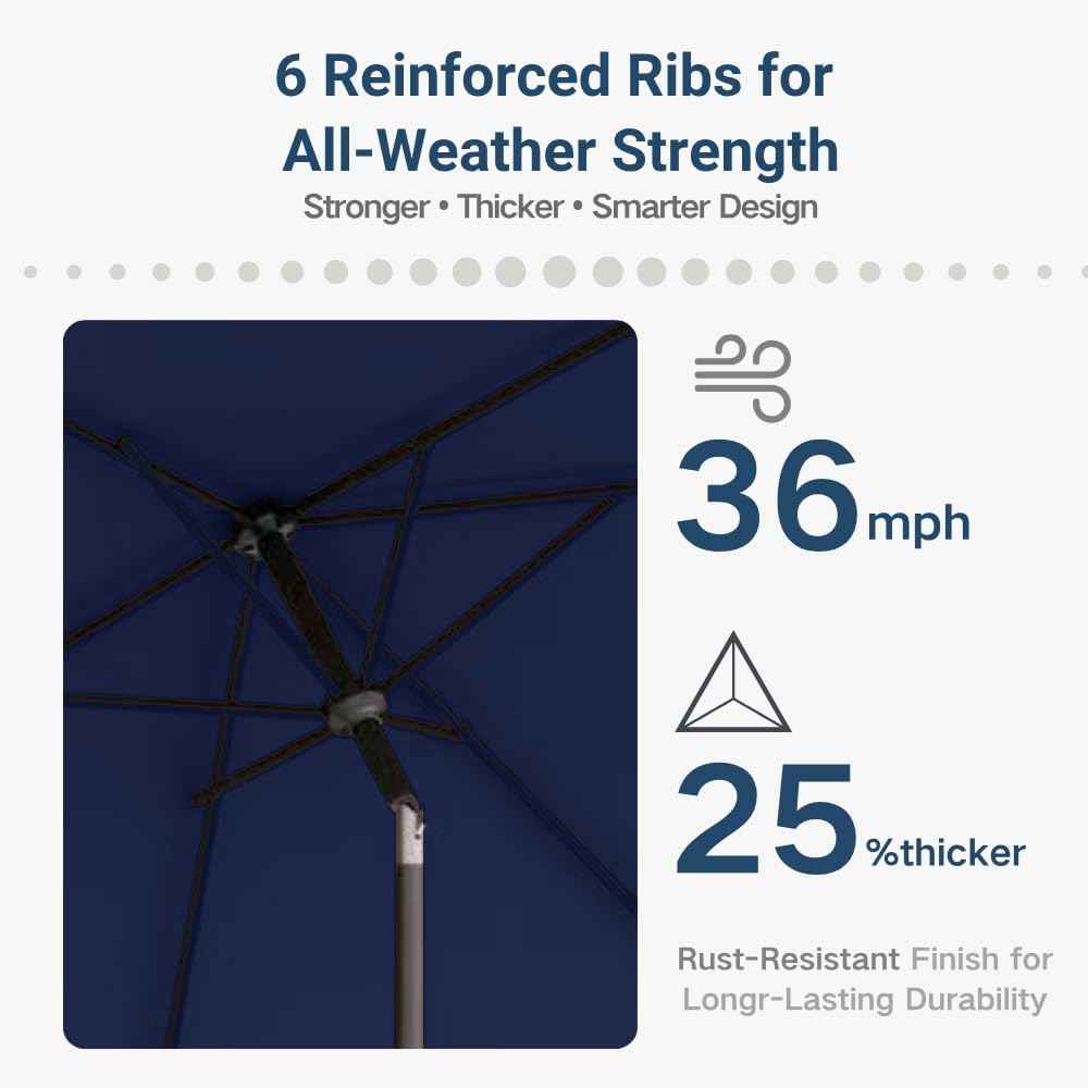 6.5' x 10' Rectangular Patio Umbrella Large Outdoor Market Umbrella w/UV Protection, Push Button Tilt and Crank Lift, Rectangle Table Umbrella for Garden, Deck, Pool, Patio, Navy Blue