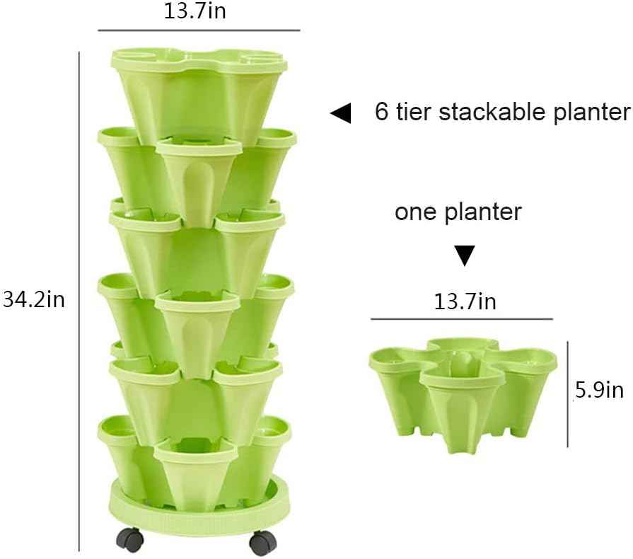 Vertical Planter 5 Tiered,Stackable Planters for Strawberry Herb Flower and Vegetable Stacking Garden Tower Gardening Pots with Removable Wheels and Bottom Indoor Outdoor