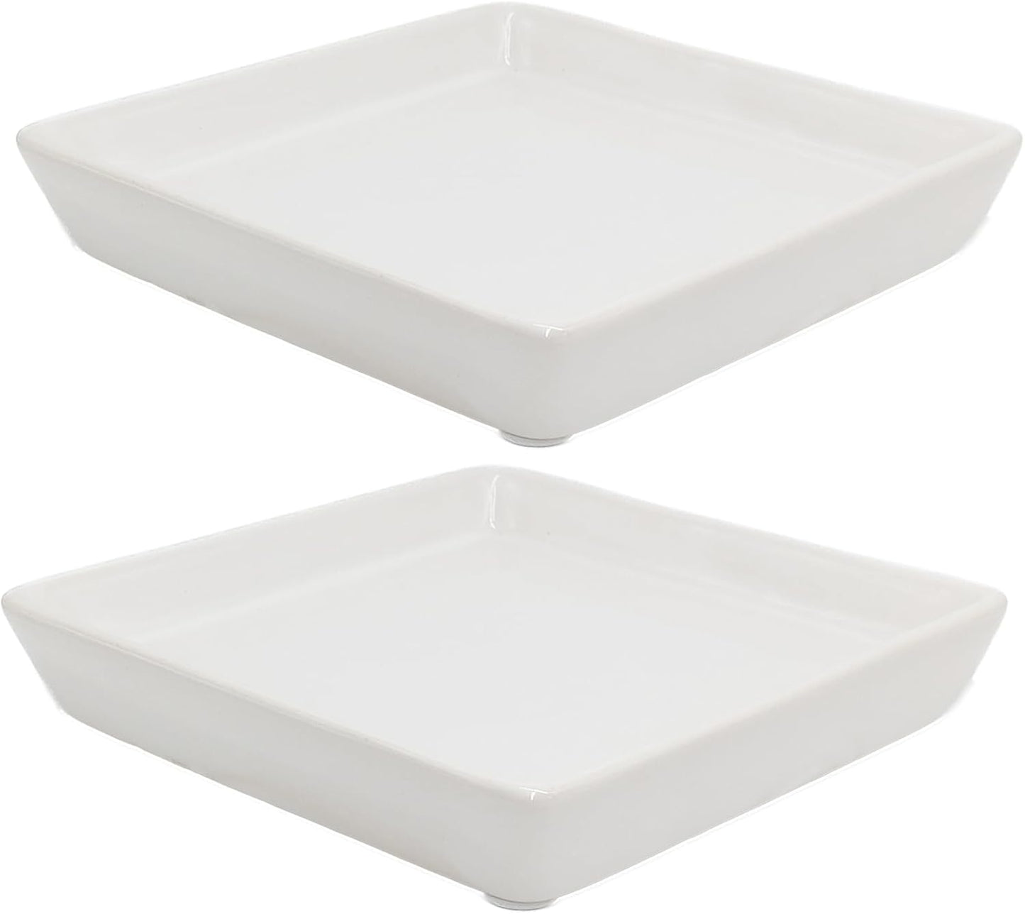 Square Plant Saucer 4 Inch 2 Pack，Plant Trays for Pots, White Ceramic Plant Saucers for Indoors Outdoors, Plant Drip tray 4 6 8 10 12 14 Inch