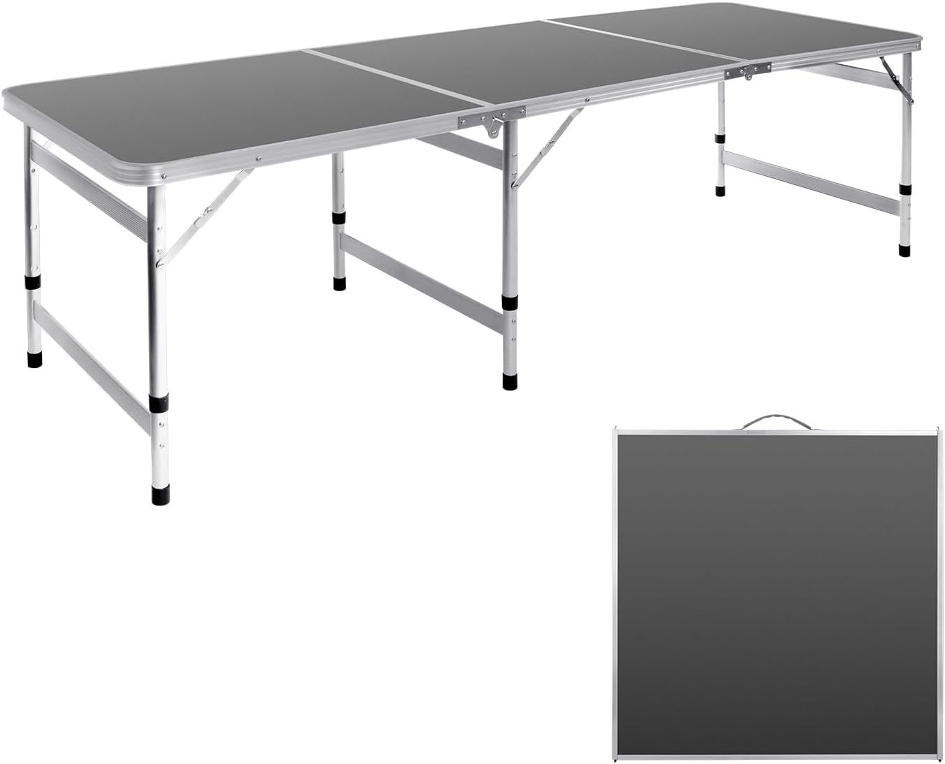 Moosinily Camping Table 6FT Folding Table Large 3 Adjustable Height Portable Picnic Table Camp Aluminum Outdoor Picnic BBQ Black