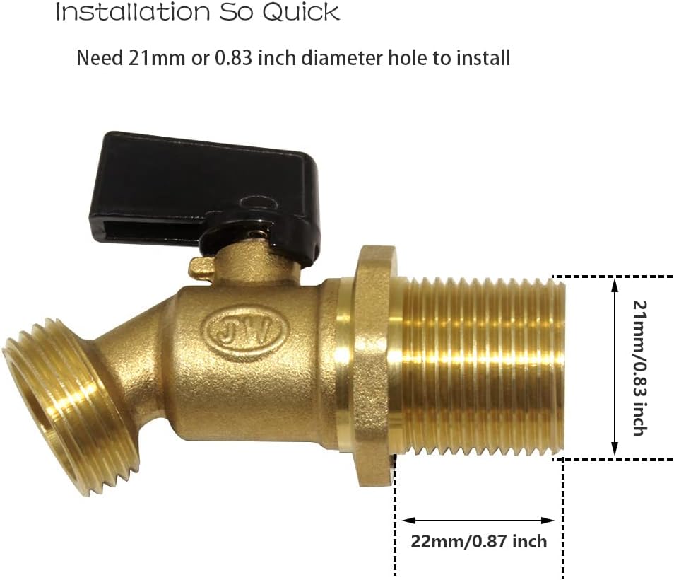 Hooshing Rain Barrel Spigot 1/2" Inlet to 3/4" GHT Thread Outlet with Quarter Turn Ball Valve Bulkhead Faucet for Water Tanks Bucket
