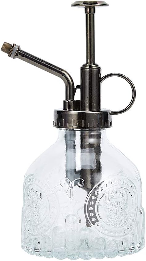 Glass Plant Mister Spray Bottle, 6.5" Tall Vintage Plant Spritzer Watering Can, Succulent Watering Bottle with Top Pump, Small Plant Sprayer Mister for Indoor Outdoor Houseplant - Clear