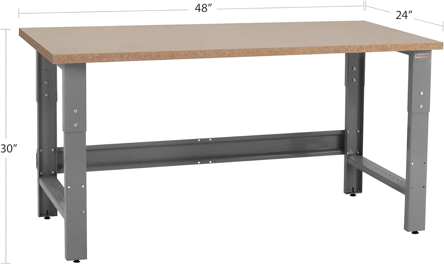 Table & Workbench: 1" Thick Particle Board Top, Height Adjustable Bench - 24" D x 48" L x 30" - 36" H - by BenchPro