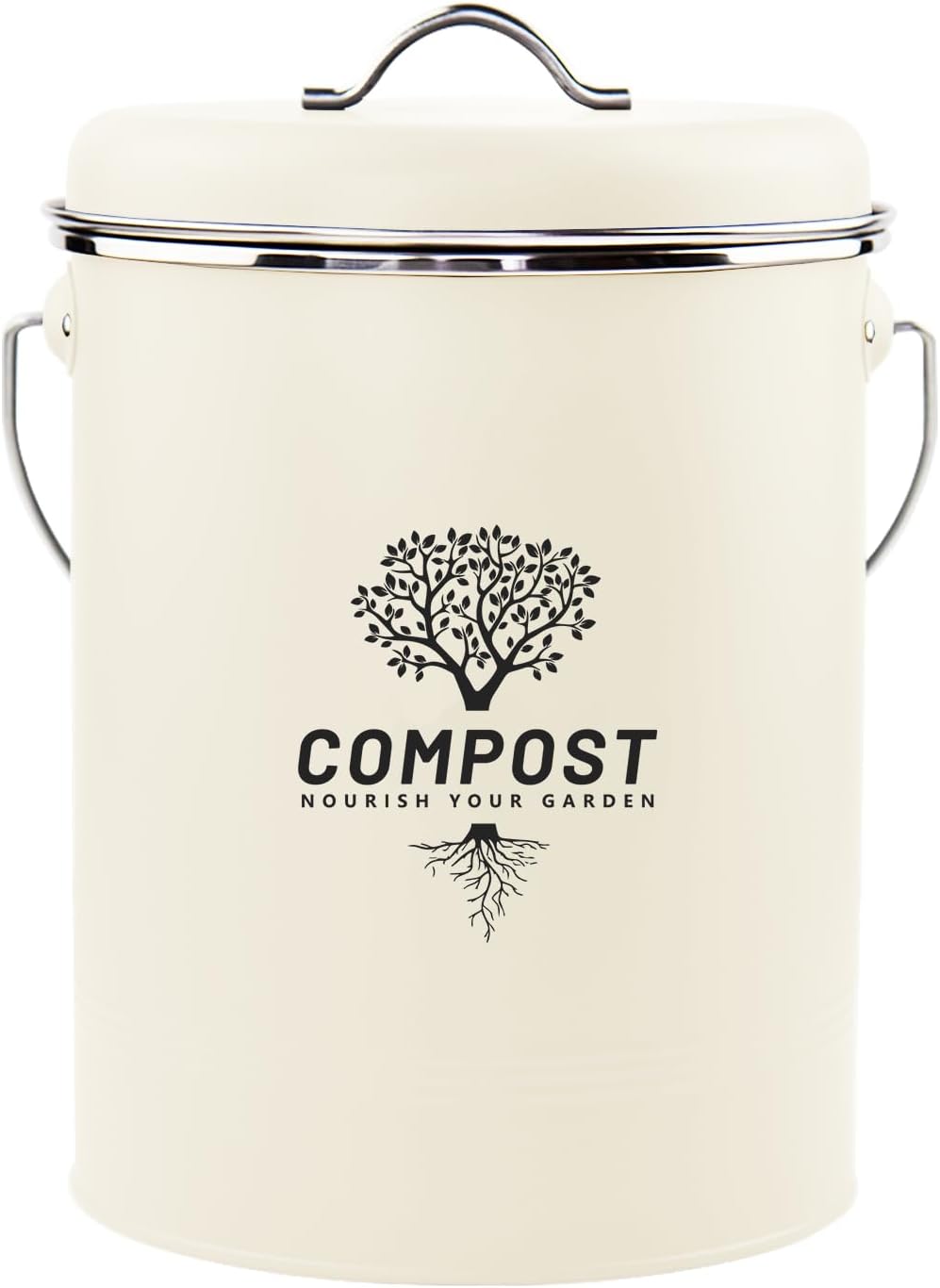 Kitchen Countertop Compost Bin, Odor Resistant Indoor Compost Bin with Lid and Charcoal Filter, Rust Resistant Coated Compost Bucket, Compost Container, Cream