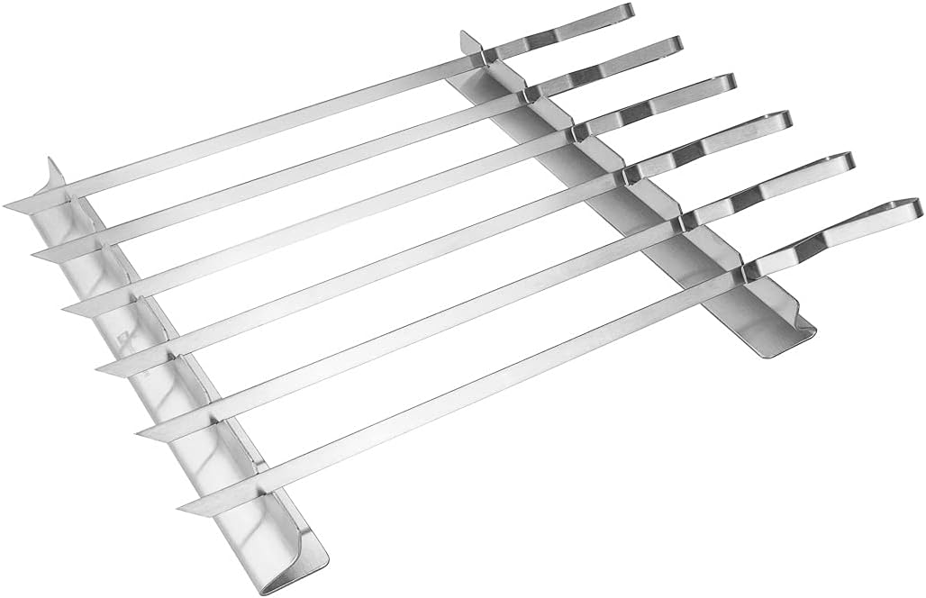 Restaurantware Met Lux 16.9 Inch Barbecue Skewers With Racks 8 Piece Heavy-Duty Shish Kabob Skewer Set - Brings 6 Skewers Includes 2 Grill Racks Stainless Steel Grilling Skewer Set Reusable