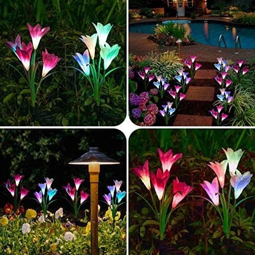SOLARBABY Solar Lights Outdoor - Lily Flower Solar Garden Lights, 4 Pack Lights Outdoor Waterproof Multicolor Changing LED Flower with Bigger Lily for Patio Yard Pathway Balcony Outdoor Décor