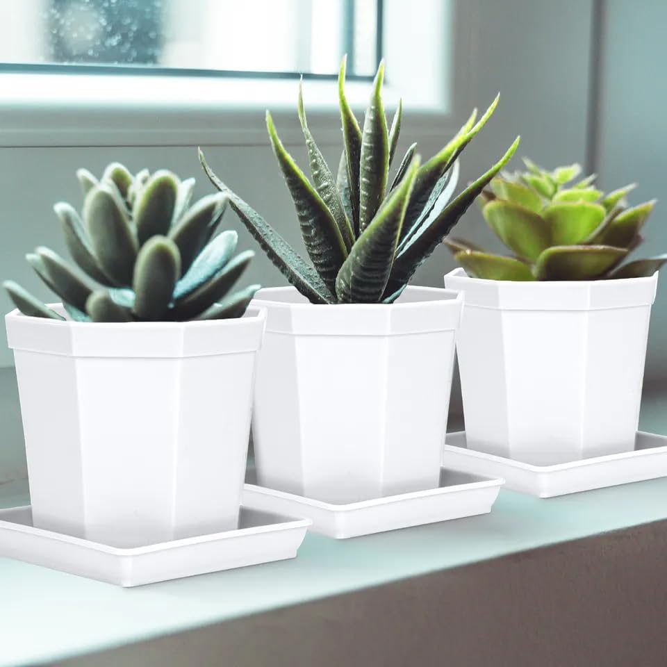 5 Pack Square Plant Saucer 14 Inch, Durable Plastic Plant Trays Plant Pot Saucers, Square Planters for Indoors and Outdoors Plants，Large Plant Saucers for Pots.