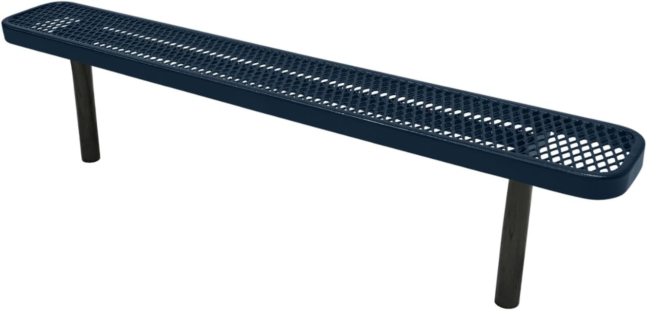 Coated Outdoor Furniture Heavy-Duty Outdoor Bench Thermoplastic Coated, Expanded Metal, Commercial-Grade Seating, Made in America (Inground Without Back, 6 Ft, Dark Blue)