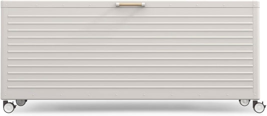 281 Gallon Large Outdoor Metal Deck Box with Wheels, Storage Box with Lid for Patio Furniture, Garden Tools, Outdoor Cushion, Latte