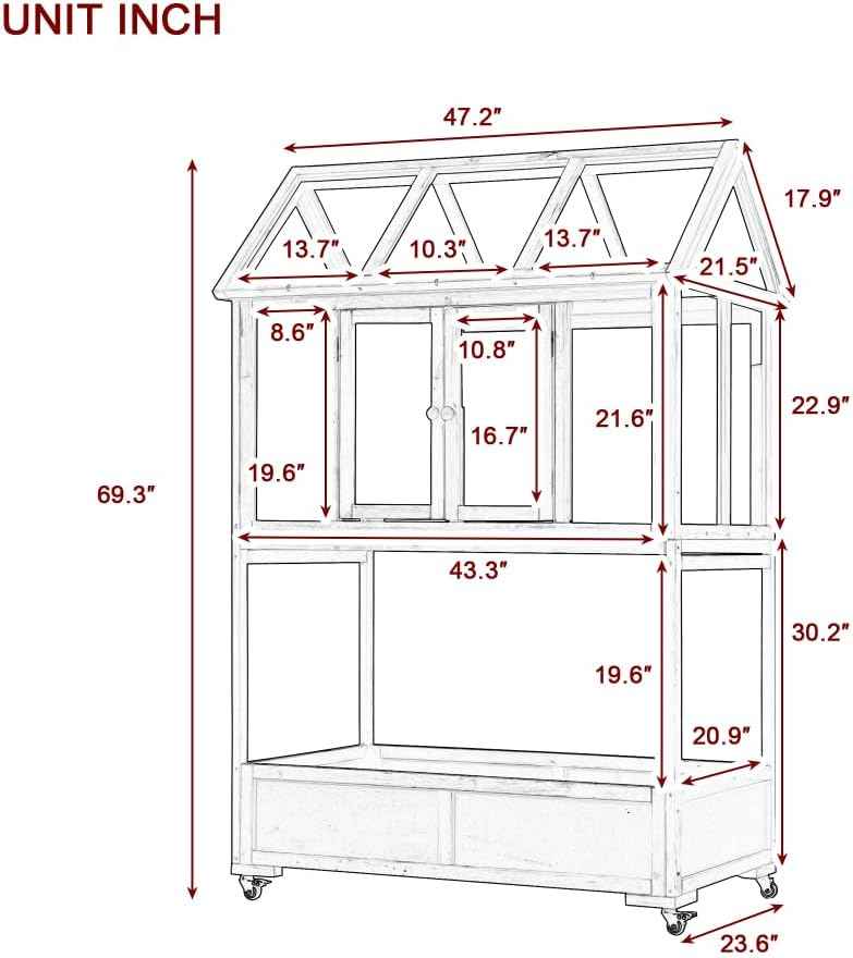 Garden Wood Portable Cold Frame with Movable Wheels Mini Greenhouse with Openable Roof and Storage Box (Green)