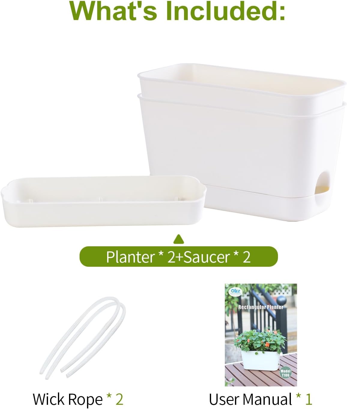 Herb Garden Planter Indoor Kit Self Watering Pots for Indoor/Outdoor Plants 2 Packs Windowsill Plant Pots with Drainage and Tray, Window Pot for Indoor Plants