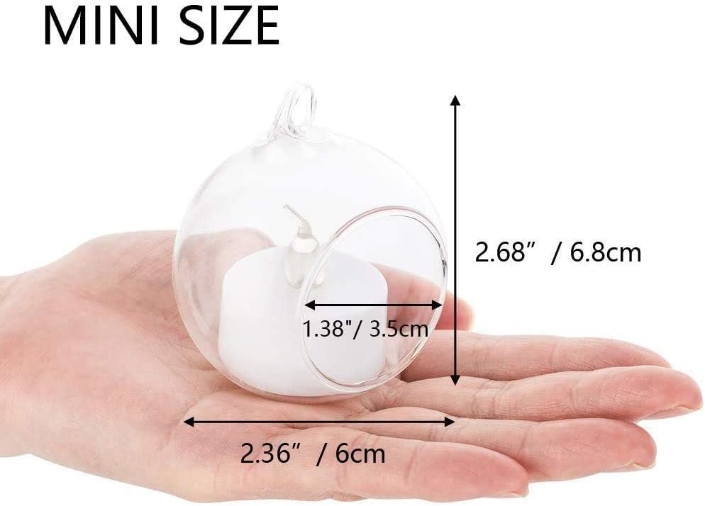 Sziqiqi Hanging Glass Globes Orbs Tea Light Candle Holders with Flameless LED Tealight for Wedding Ornaments, Wedding Birthday Christmas Party Centerpiece Accessory 2.36inch 100pcs +8 Extra