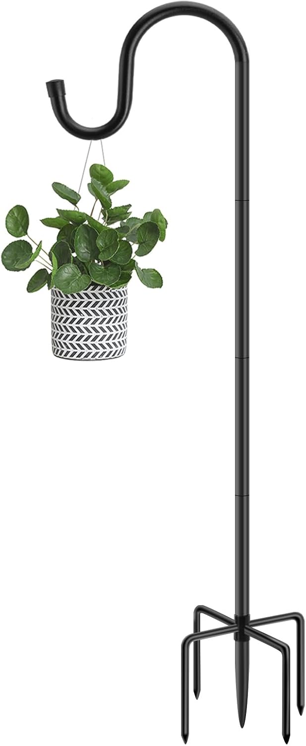 48" Shepherds Hooks for Outdoor, Heavy Duty Garden Bird Feeder Pole for Hanging Bird Feeder, Plant Baskets, Solar Light Lanterns, Outdoor Plant Hanger Hook with 5 Base Prongs,1 Packs