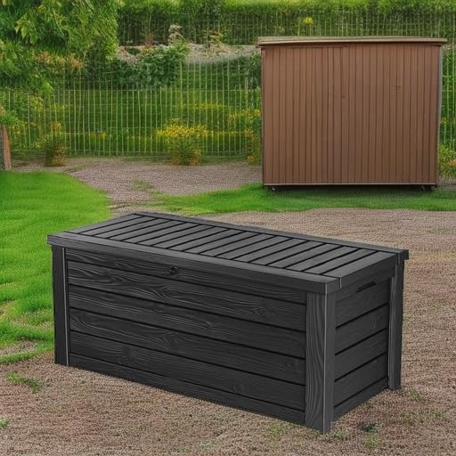 Keter Westwood 150 Gallon Resin Large Outdoor Storage Box for Patio Furniture, Outdoor Cushions, Garden Tools and Pool Floats, Dark Grey