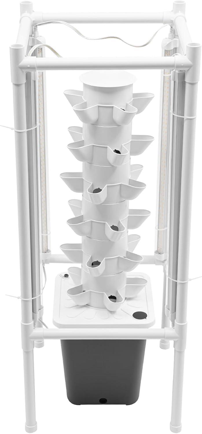 Hydroponics Vertical Growing Kit with Grow Lights 30 Plants Garden Hydroponic Growing System Outdoor Outdoor Indoor Vertical Garden Planter Tower with Automatic Watering for Herbs Fruits Vegetables