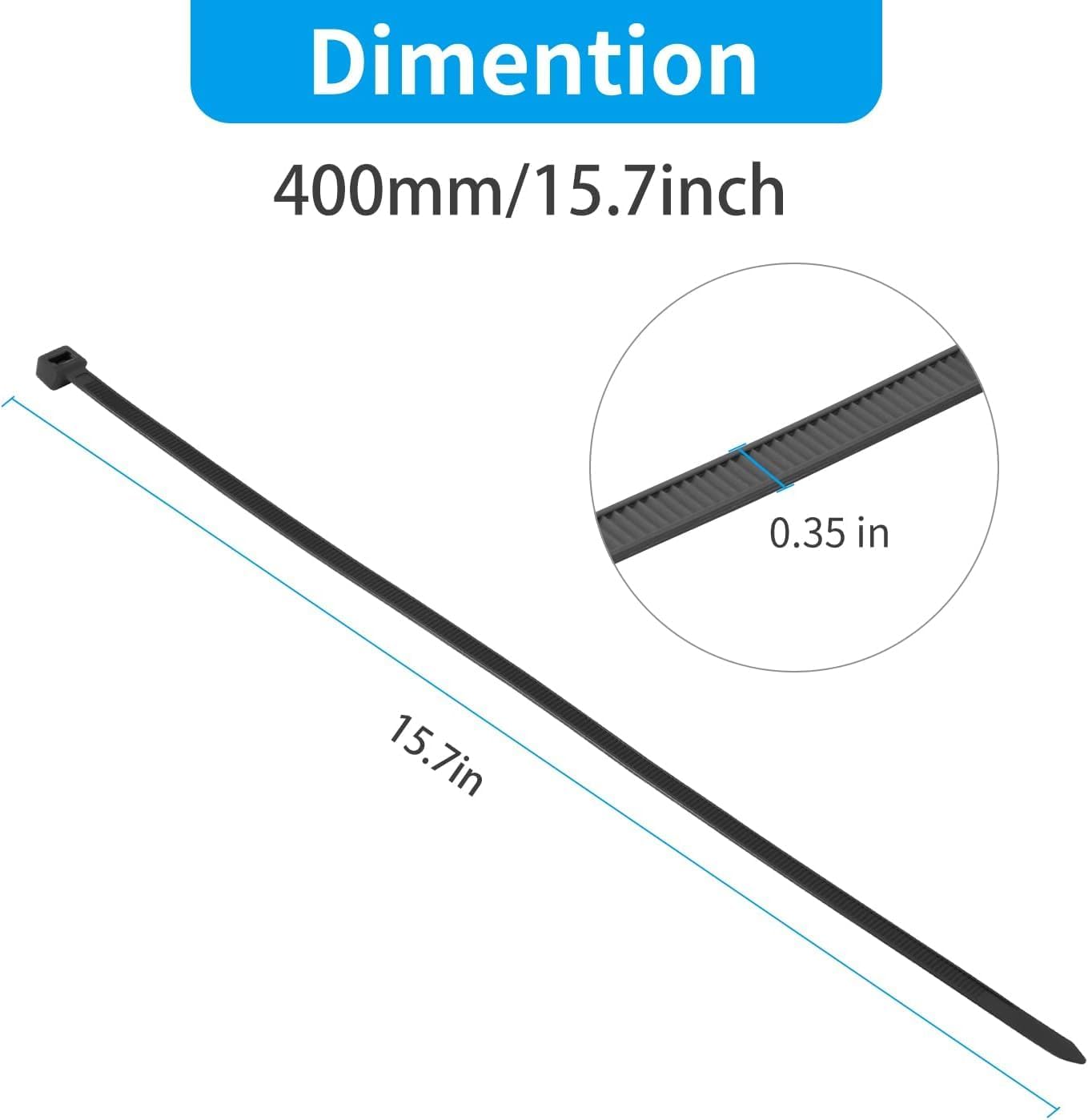 XINGO 16 Inch Black Large Zip Ties Heavy Duty 500 Pack, 200 LBS Ultra Strong Plastic Wire Ties, Large Cable Ties Extra Long Tie Wraps, Indoor and Outdoor UV Resistant