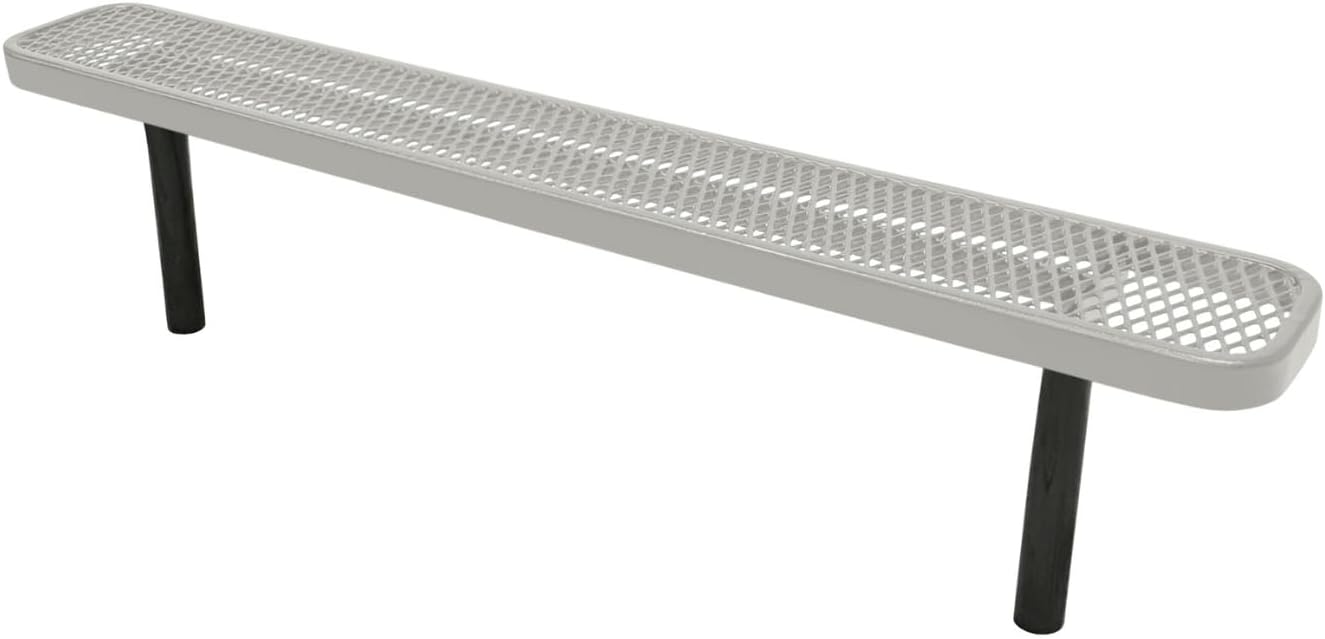 Coated Outdoor Furniture Heavy-Duty Outdoor Bench Thermoplastic Coated, Expanded Metal, Commercial-Grade Seating, Made in America (Inground Without Back, 6 Ft, Grey)