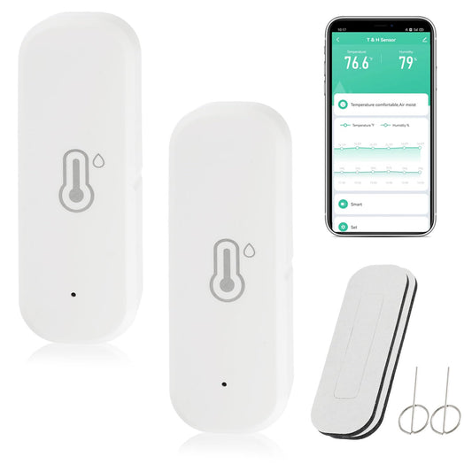 WiFi Hygrometer Thermometer Sensor, Indoor Outdoor Wireless Temperature Humidity Sensor, with Remote Monitor and Alert Compatible with Alexa(2 Pack)