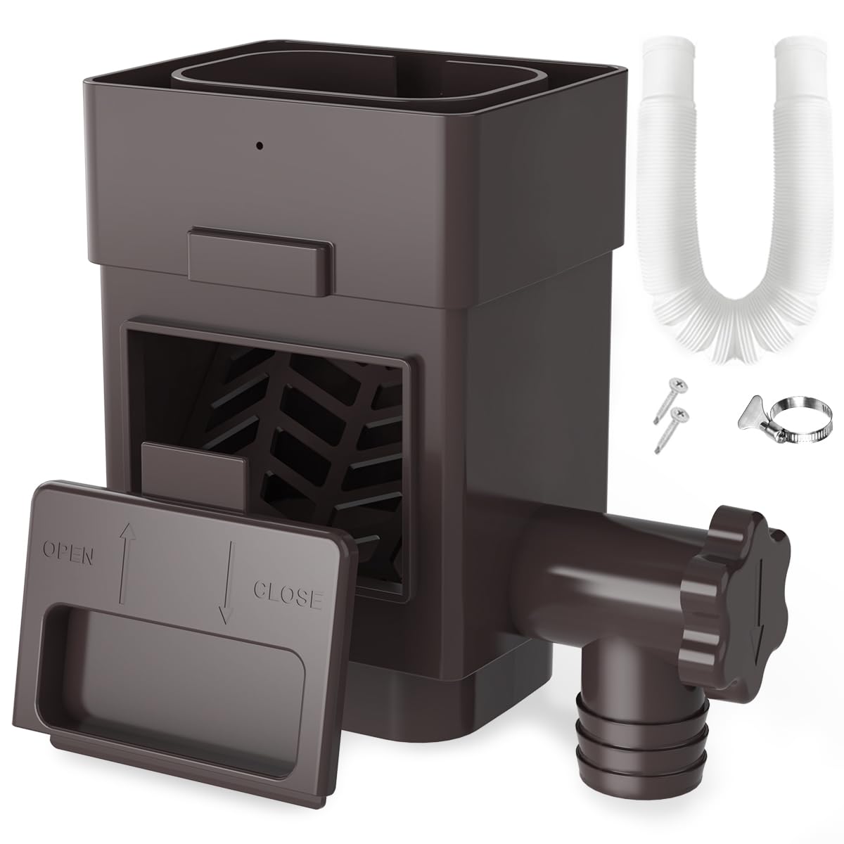 Anivia Rainwater Collection System, Downspout Diverter Fits for 2x3 or 3x4 Inch Standard Downspouts, Rain Barrel Diverter Kit with Adjustable Valve and Filter. 5ft Hose - Brown