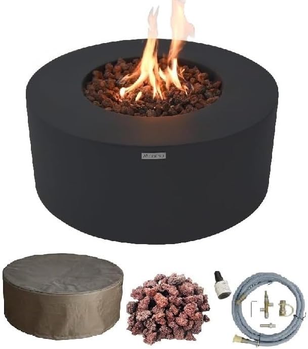 AMS Fireplace | Modeno | Venice | Firepit Table | Cover and Lava Rocks Included | (Fuel: Natural Gas - Black)