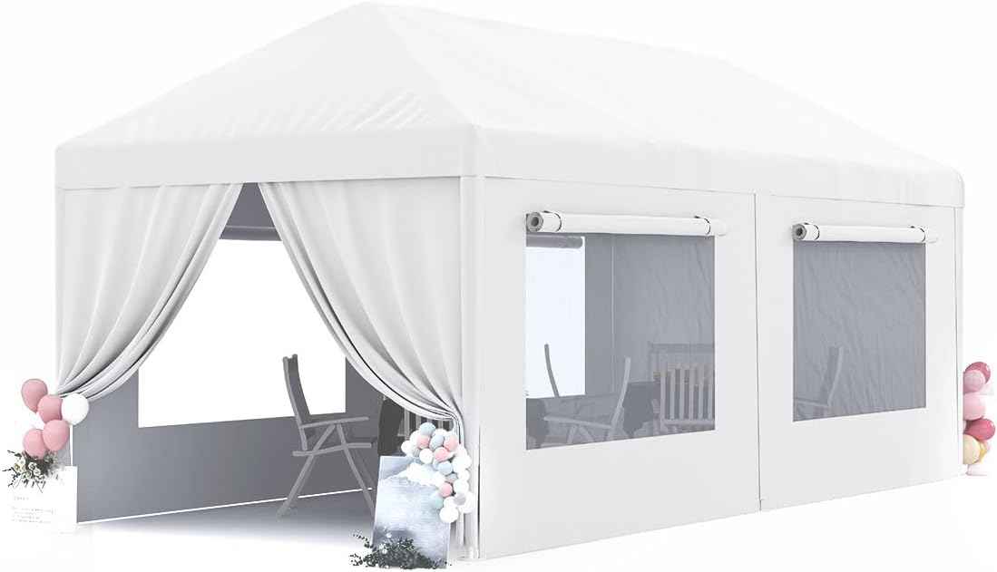 Quictent 10x20 Party Tent Gazebo Wedding Canopy Tent for Parties BBQ Shelter Pavilion with Removable Mesh Sidewalls & Elegant Church