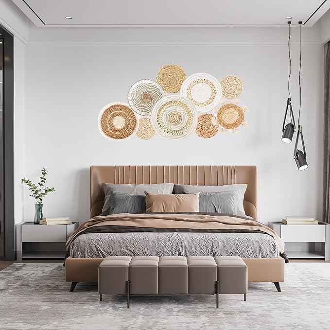 LTAXAF 9pcs Boho Wall Basket Decor-Basket Wall Decor, Decorative Plates for Wall Hanging For Living Room, Entryway, Bedroom–Natural Wall Decor