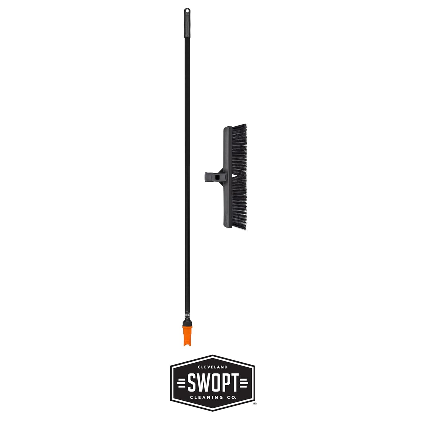 SWOPT 18” Multi-Surface Push Broom + 60" Steel Handle, Standard Combo — Cleaning Head with Interchangeable Long Handle, Works with All SWOPT Cleaning Products — Indoor & Outdoor Push Broom Set, Black