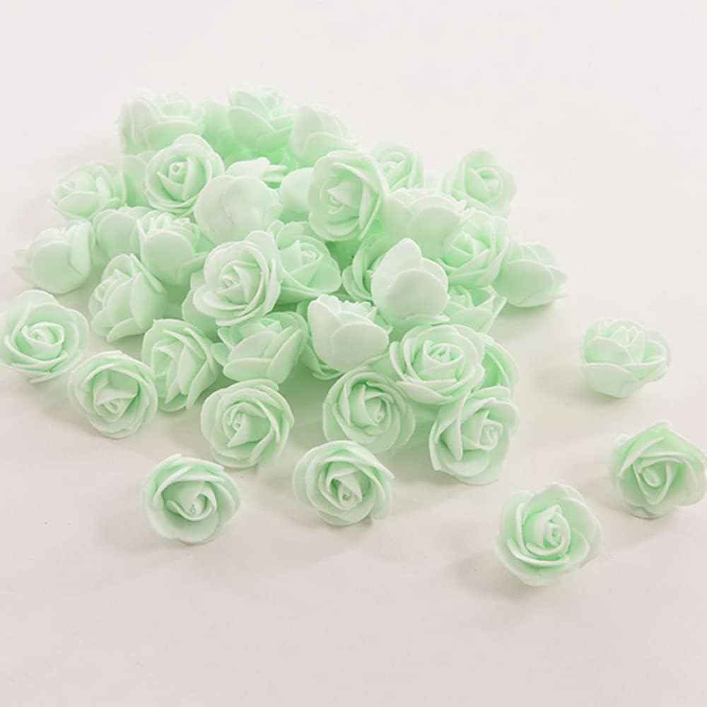 Mini Fake Roses Artificial Flowers 100 PCS 3.5cm Red Foam Rose Head for DIY Crafts Accessories Home Party Home Decorations and Baby Shower (Green)