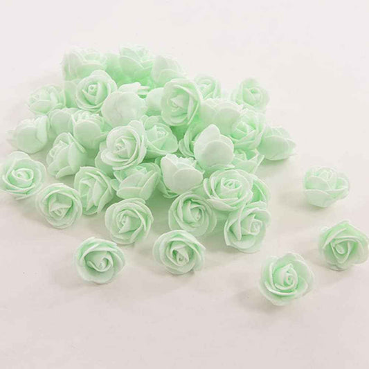 Mini Fake Roses Artificial Flowers 100 PCS 3.5cm Red Foam Rose Head for DIY Crafts Accessories Home Party Home Decorations and Baby Shower (Green)