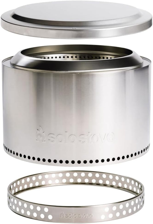 Solo Stove Yukon Essential Bundle | Portable Smokeless Fire Pit Stainless Steel for Wood Burning, Incl. Yukon Fire Pit, Lid and Stand, Diameter: 27in, Height: 19.8in, Weight: 40.35lbs