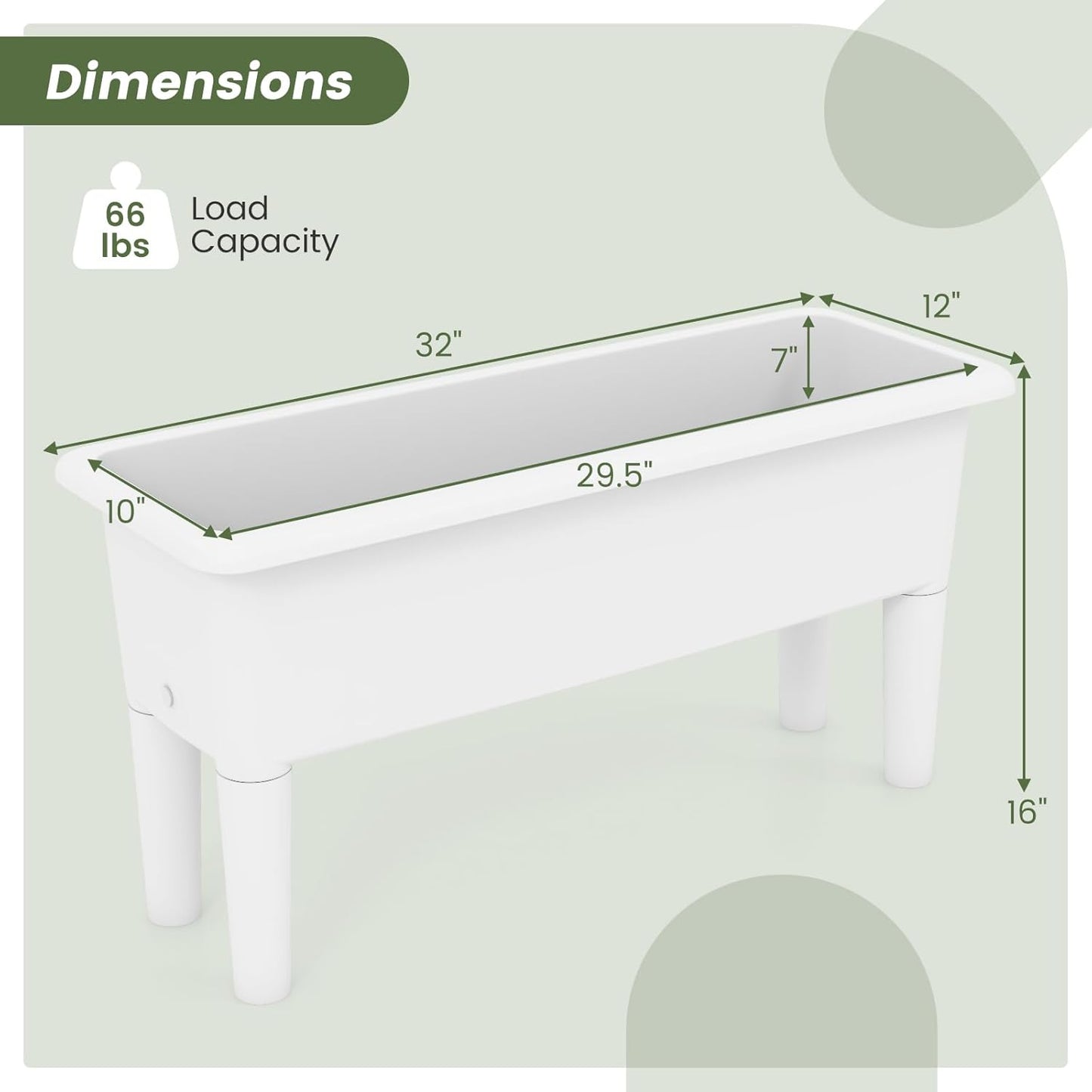 Giantex Raised Garden Beds Outdoor Set of 2, Self-Watering Planter Box with Detachable Legs & Drainage Hole, Outdoor Raised Container for Vegetable Fruit Herbs, 31.5”Lx12”Wx16”H, Easy Assembly (White)