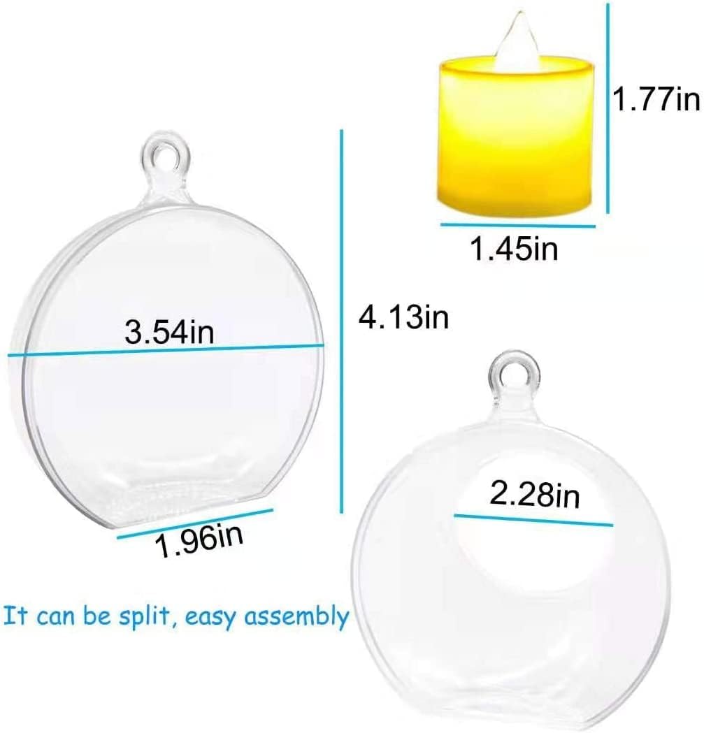 10 Pack 3.54"/90mm Acrylic Hanging Tealight Candle Holder with 10 Pack Flameless LED Candles, Globe Ornament for Air Plant, Tea Light Candlestick for Home Party Decor Wedding Birthday Christmas