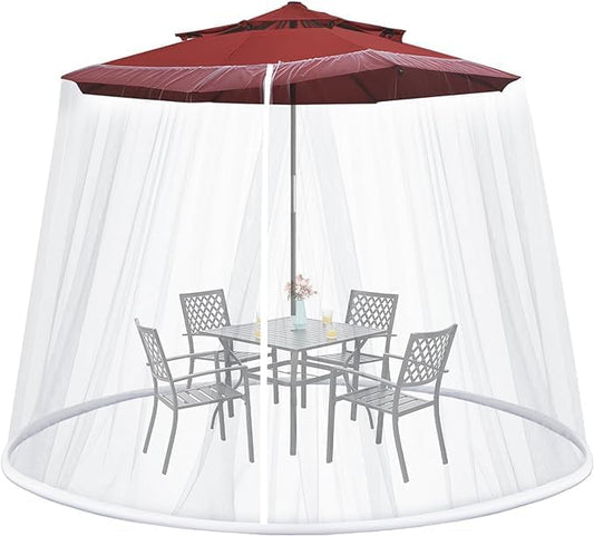 9-11 FT Umbrella Net for Outdoor Umbrella, Universal Hanging Mosquito Net for Patio,Polyester Mesh Umbrella Screen for Patio Tables with Zipper(White)